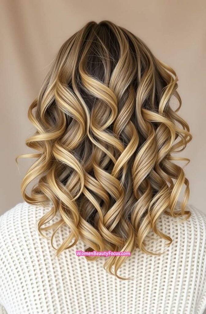 12. Ash Blonde Curls with Subtle Highlights Back View