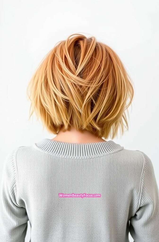 12. Back View of Peach Choppy Bob Back View
