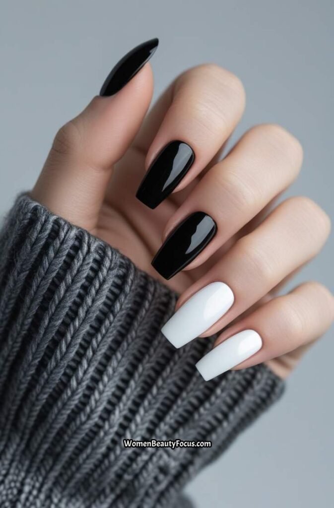 12. Bold Black and White French Tips