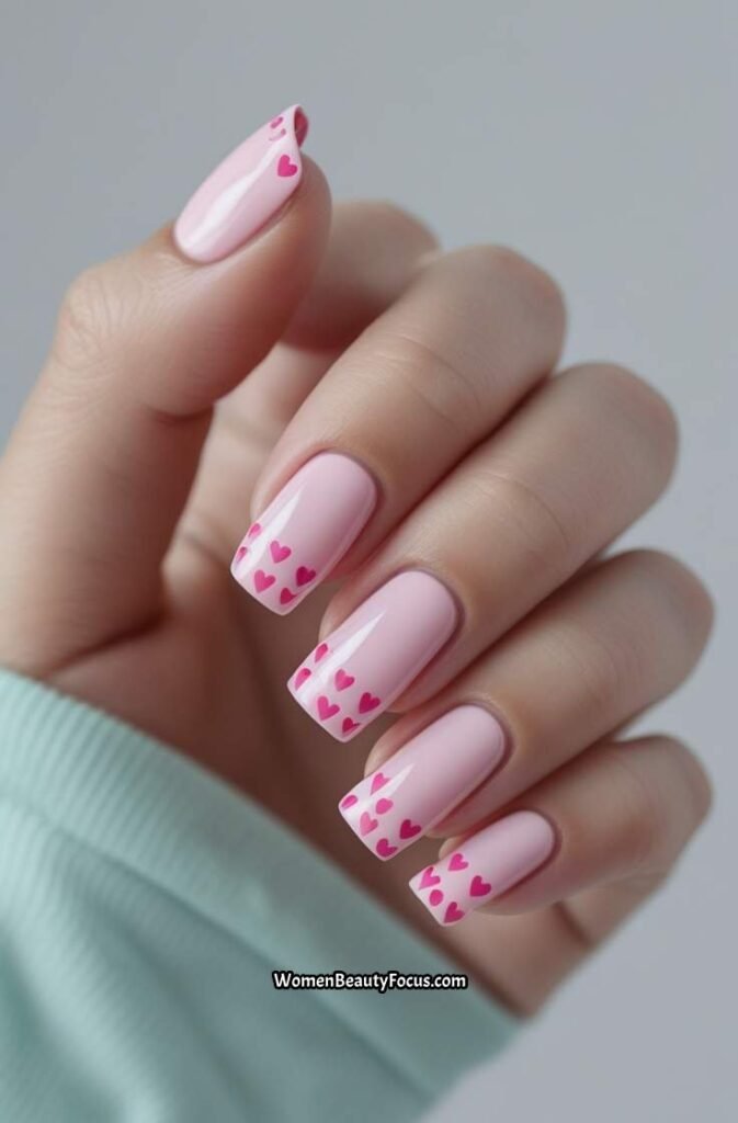 12. Bubblegum Pink Heart Tips