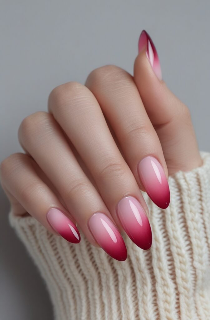 12. Cherry Red Ombre Nails