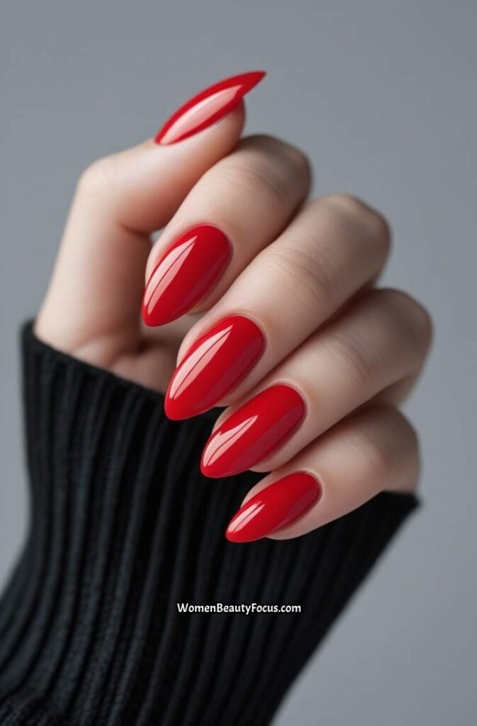 12. Classic Red Almond Nails