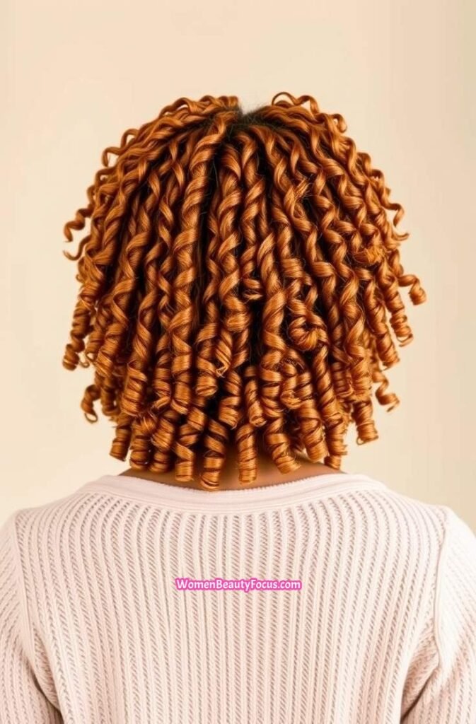 12. Copper Twist Out Curls on Shoulder Length Hair Back View