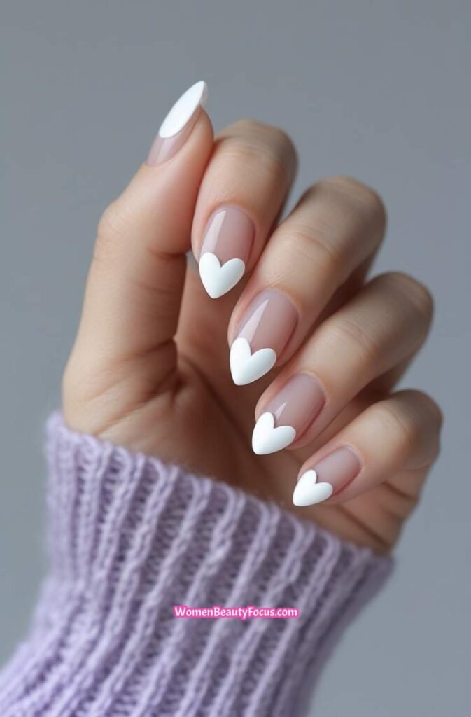 12. French Nails with Heart Accent Tips
