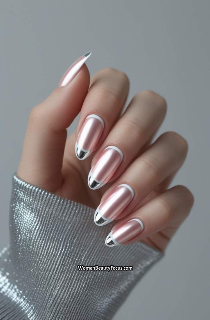12. French Tip with Metallic Outline