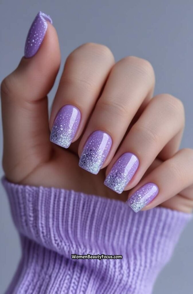 12. Lavender Glitter Nails