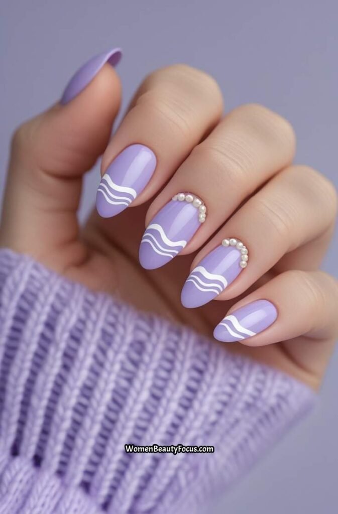12. Lavender Waves Nails with Pearl Details