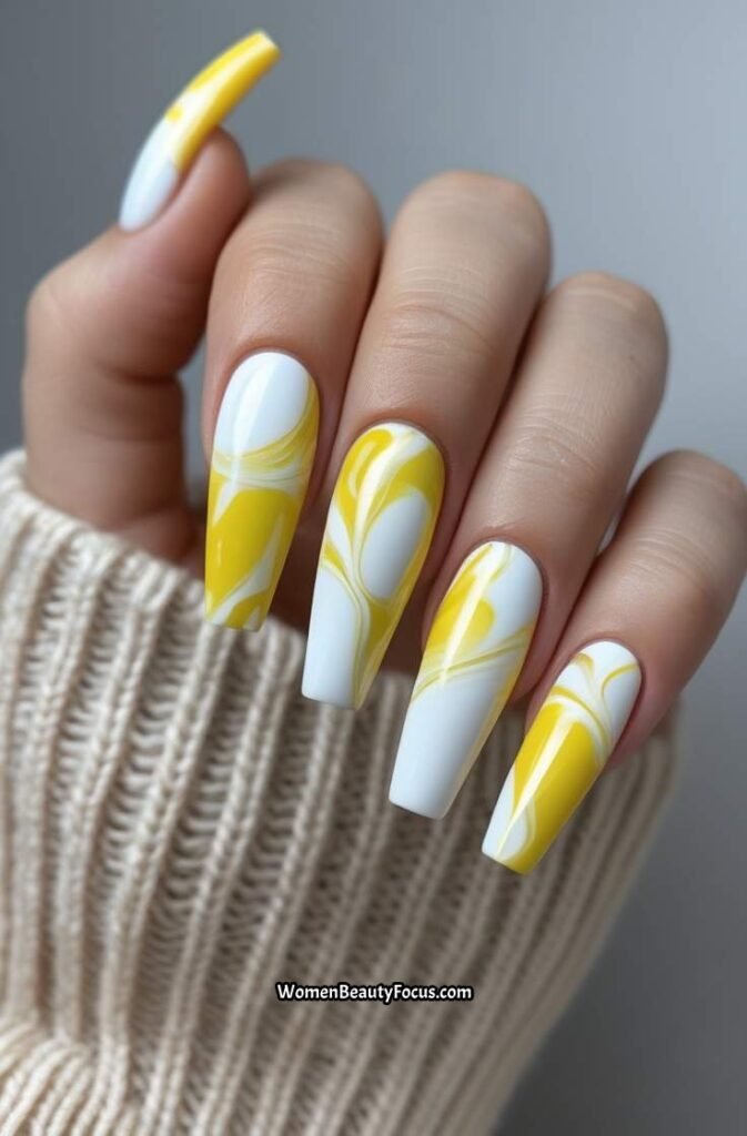 12. Marbled Yellow and White Coffin Nails