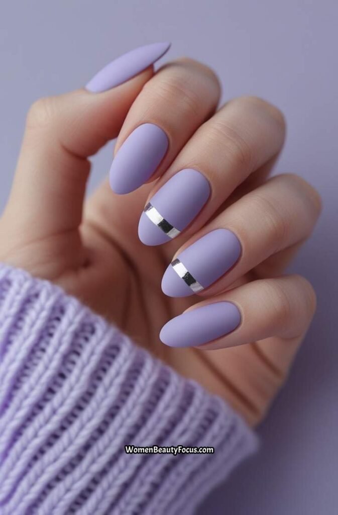 12. Matte Lavender Nails with Silver Accents