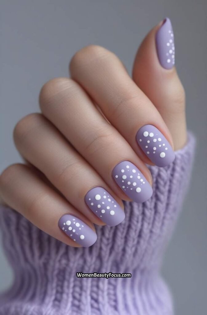 12. Matte Lavender Nails with White Dots
