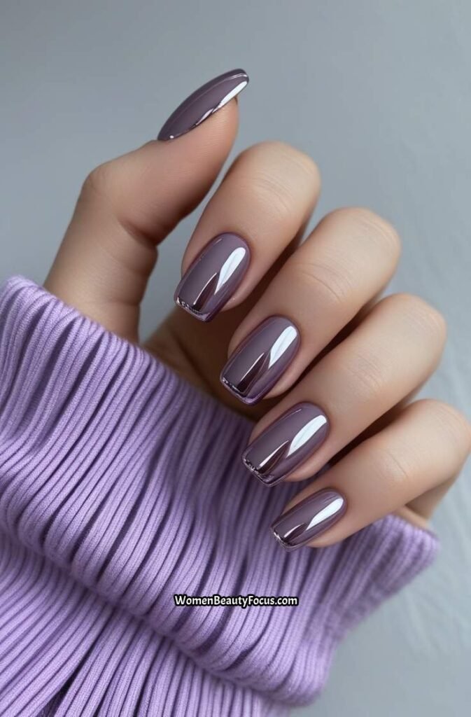 12. Mauve Gel Nails with Chrome Finish