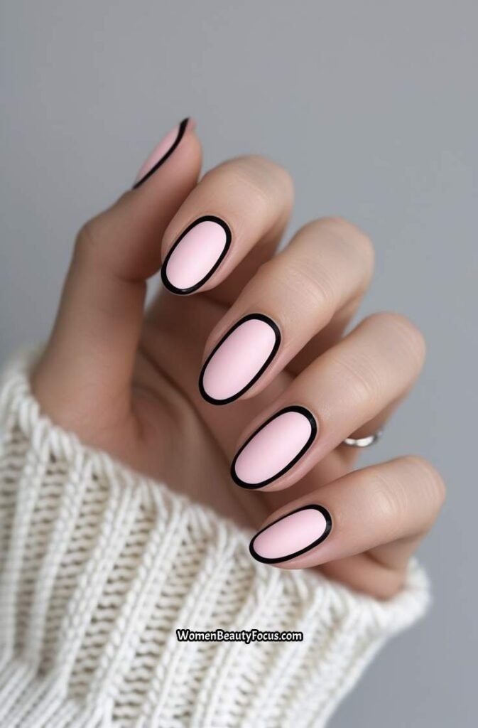 12. Pink Nails with Black Outline