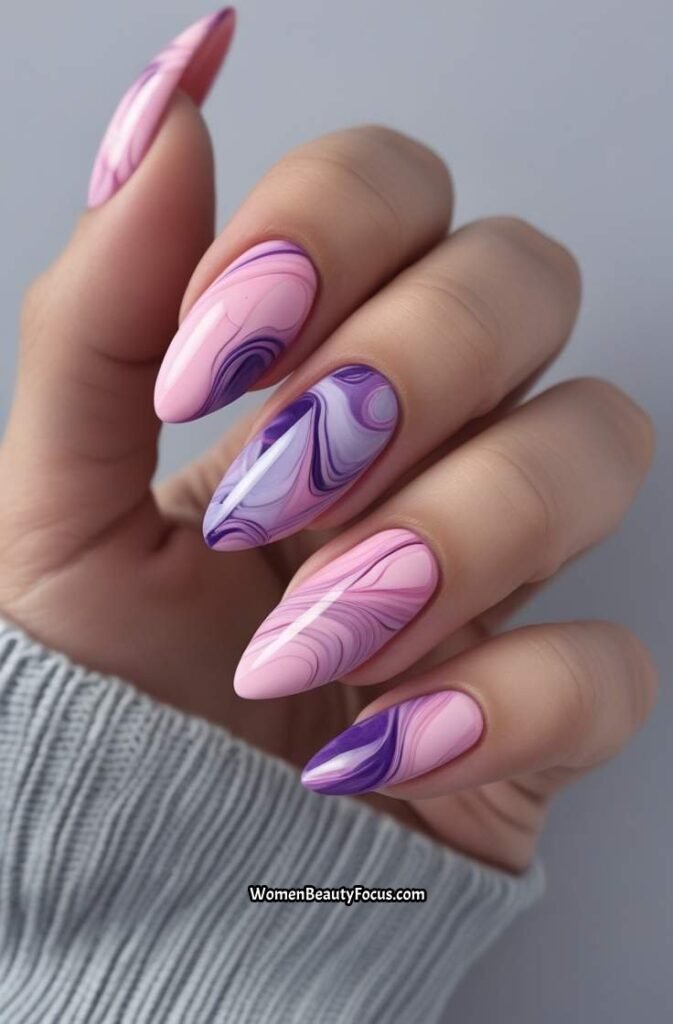 12. Pink and Purple Marble Nails 1