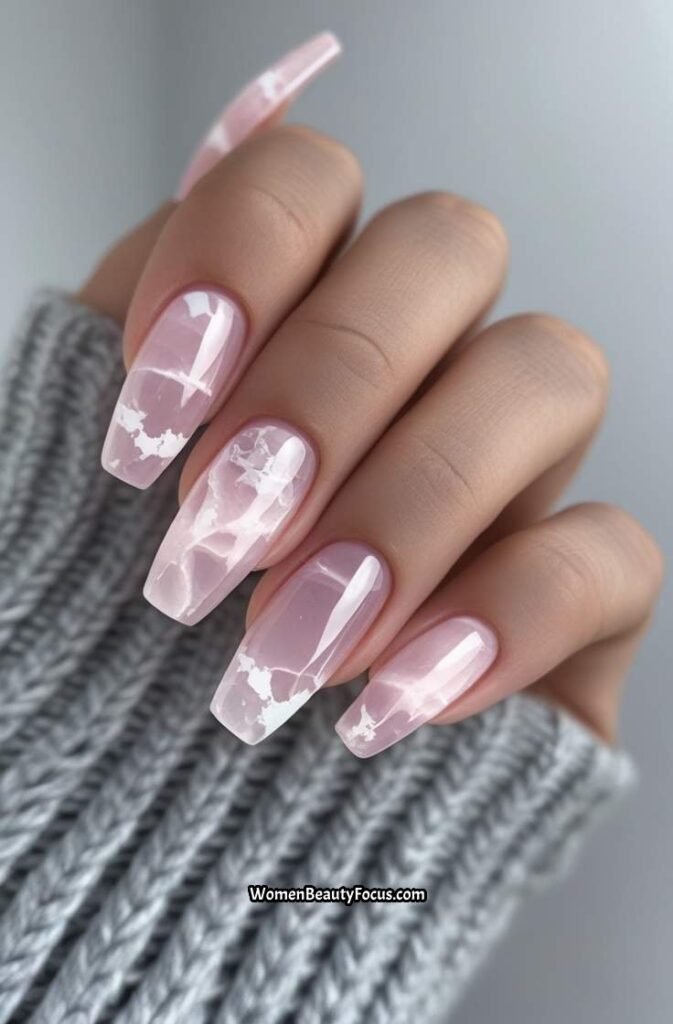 12. Rose Quartz Inspired Coffin Nails