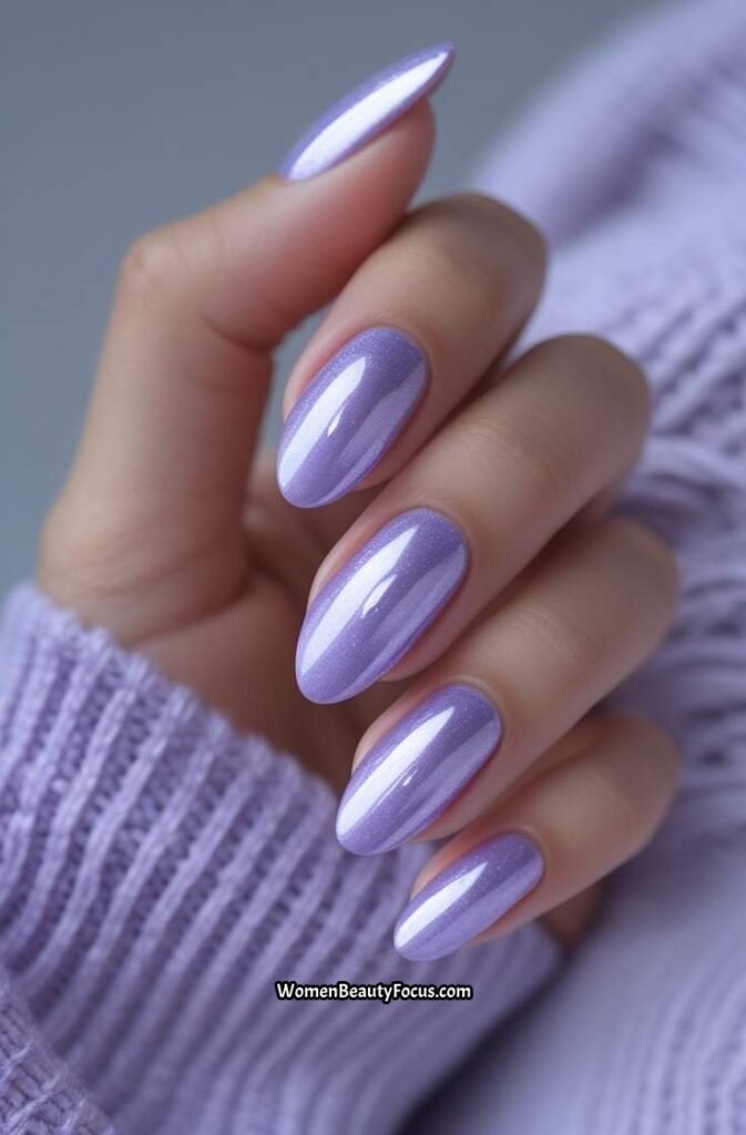 12. Soft Lavender Chrome Oval Nails