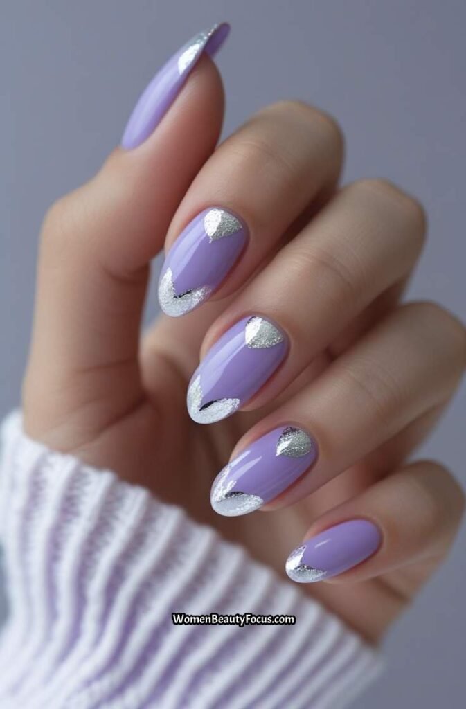 12. Soft Lavender Nails with Silver Foil