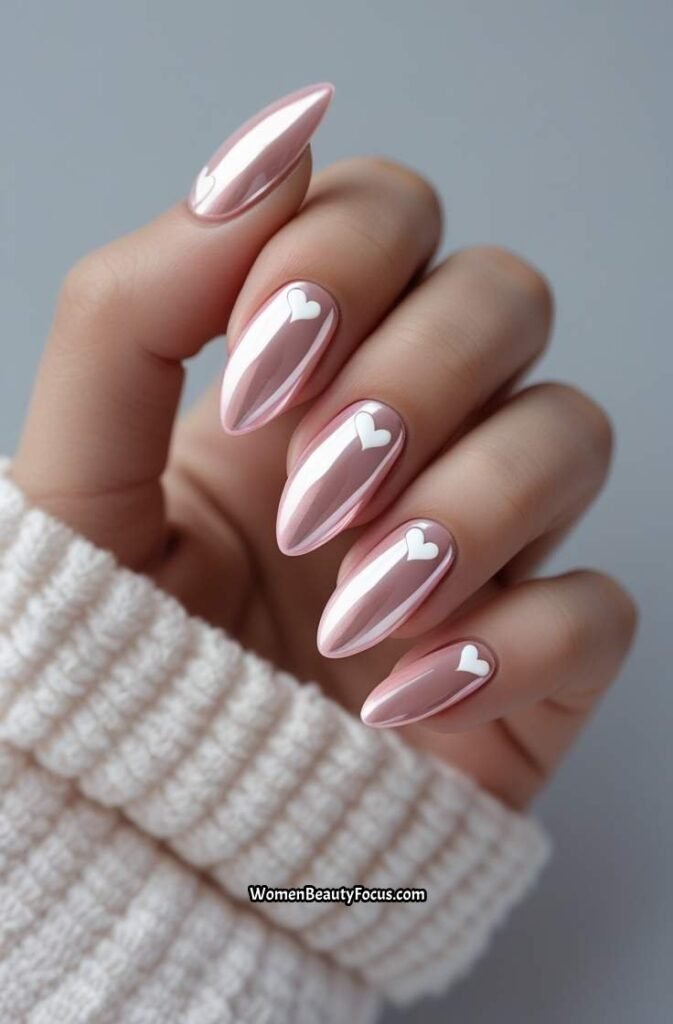 12. Soft Pink Chrome with Heart Accents