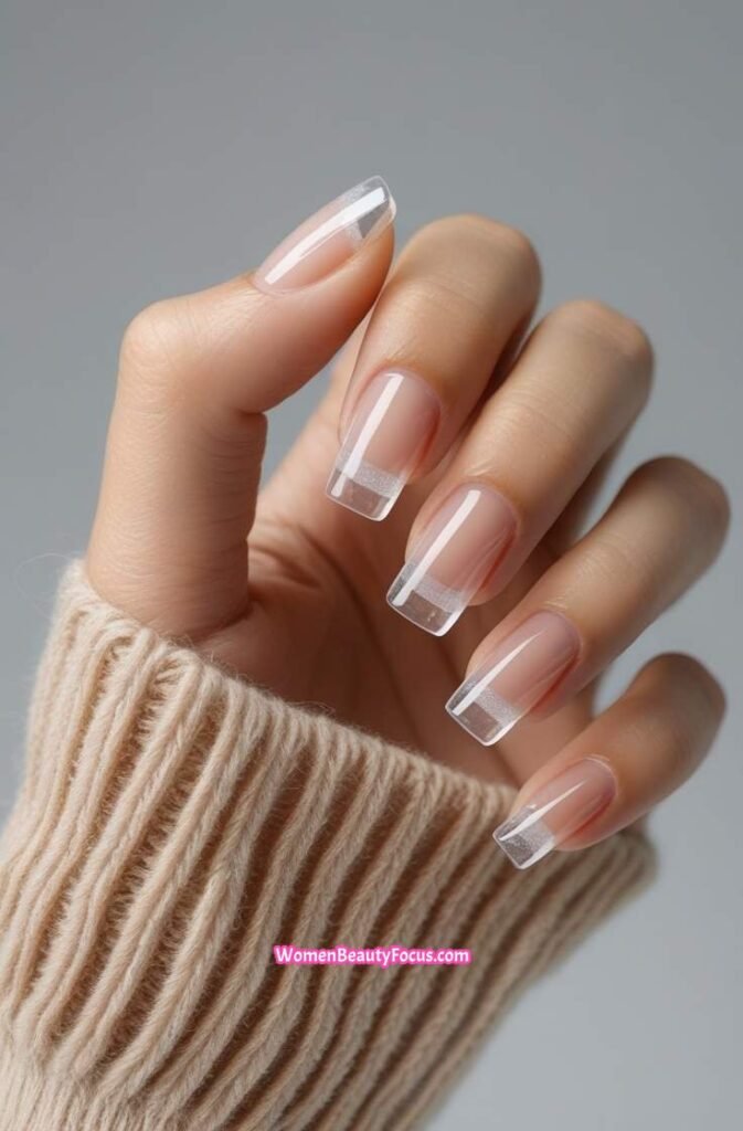 12. Transparent Nails with a Glossy Base