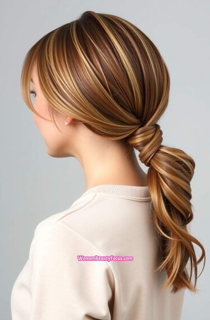 12. Twisted Low Ponytail with Side Part Side View