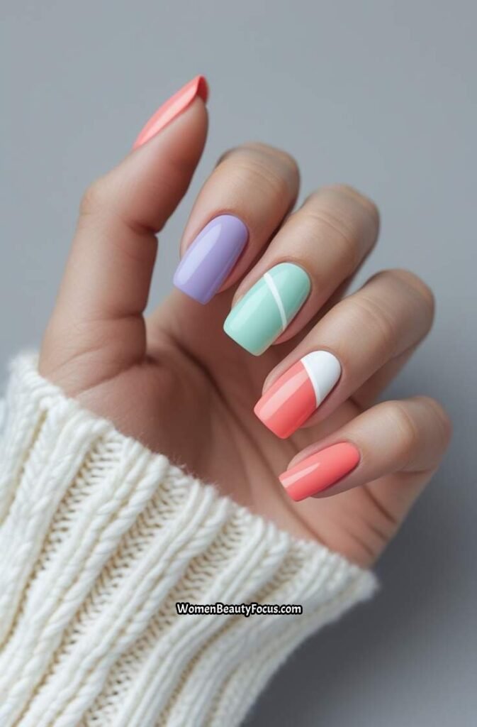 12. Two Tone Diagonal Color Block Nails