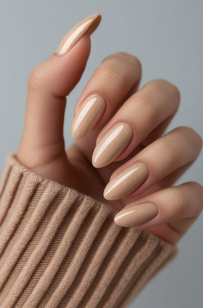 12. Warm Sand Nails with Subtle Shimmer
