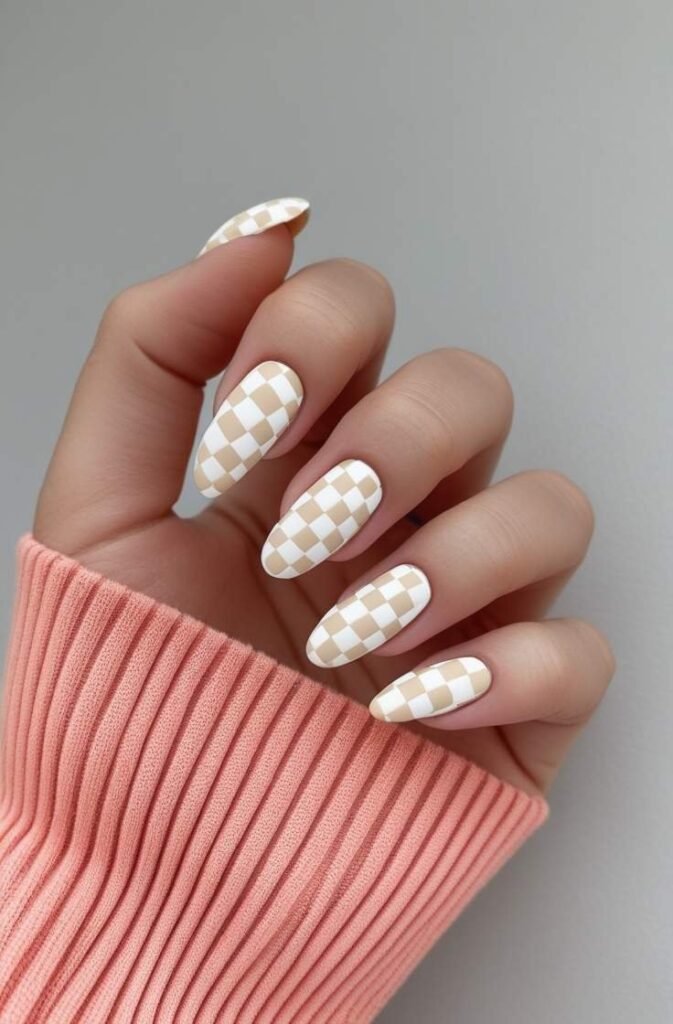 12. White Checkered Nails