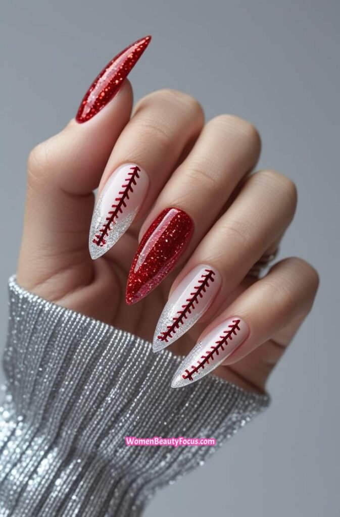 13. Baseball Glitter Tips