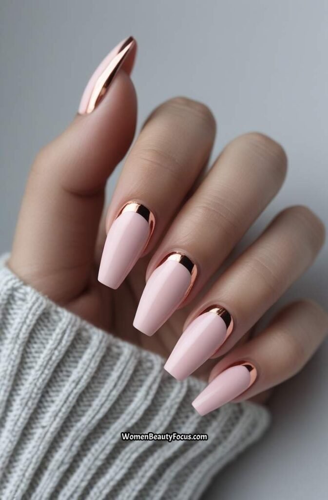 13. Blush Pink and Rose Gold Nails