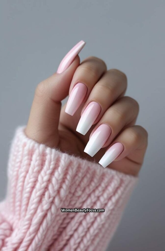 13. Blush Pink and White Ombre Nails