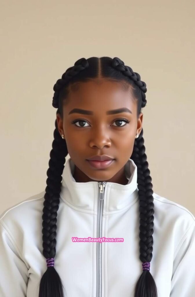 13. Double Halo Braids with Middle Part Front View