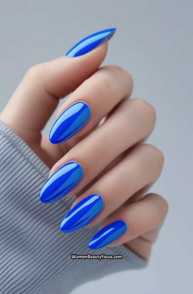 13. Electric Blue Squoval Nails