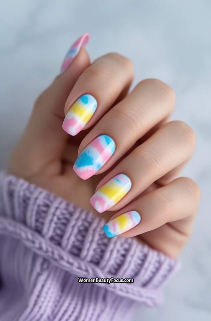 13. Fun Tie Dye Nails for a Playful Summer Vibe