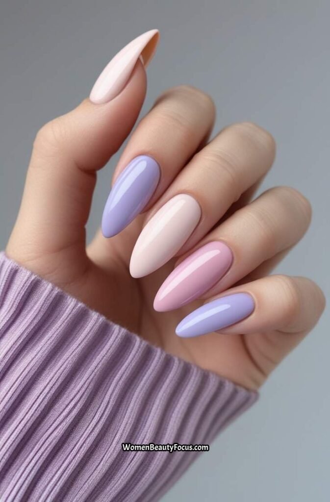 13. Lavender and Blush Two Tone Nails