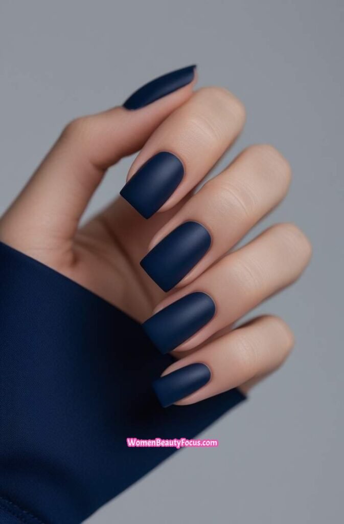 13. Matte Navy Blue Square Nails