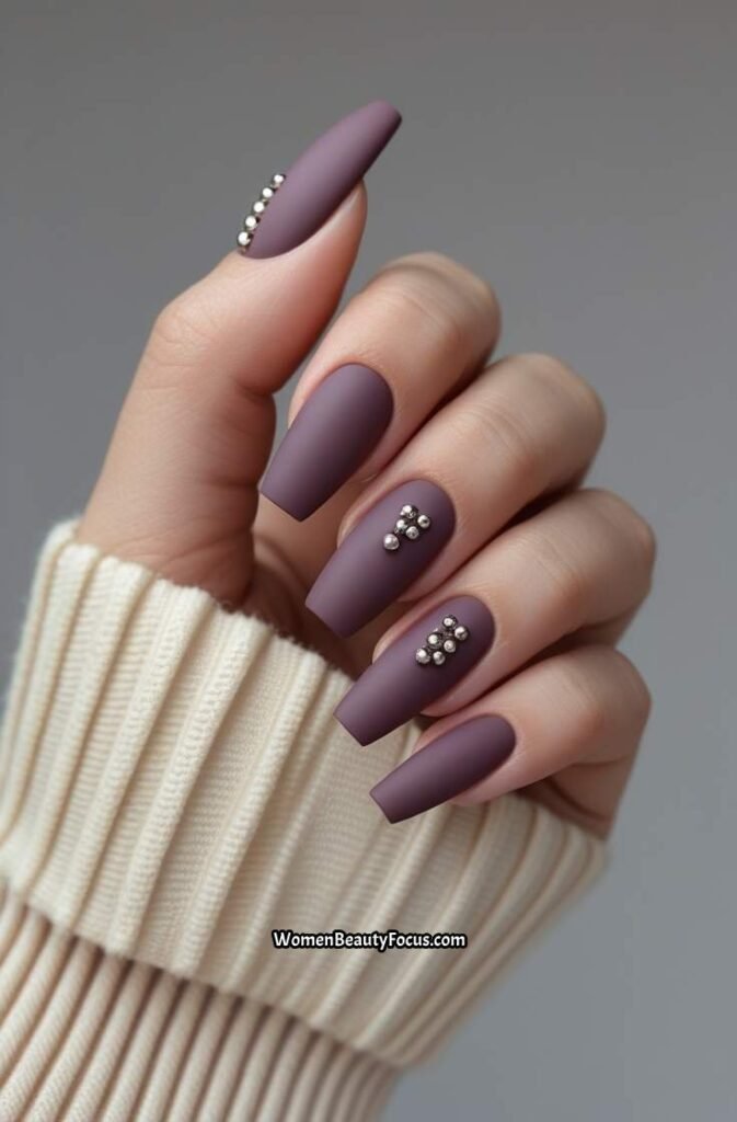 13. Mauve Pink Matte Nails with Tiny Studs