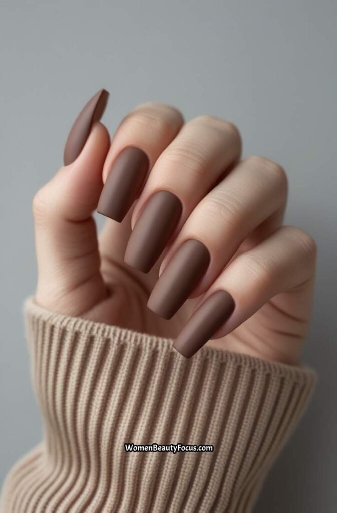 13. Neutral Mocha Nails with Matte Finish