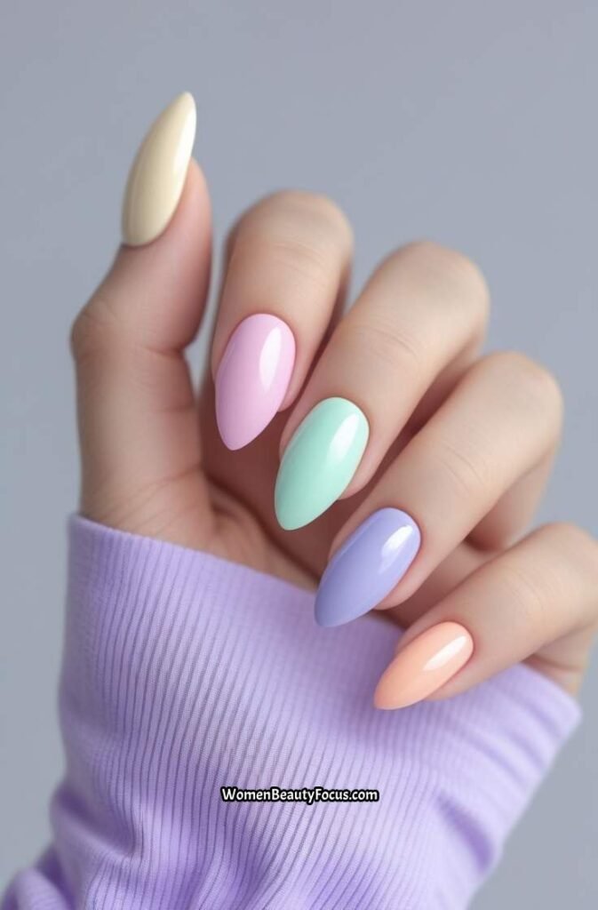 13. Pastel Rainbow Acrylic Nails