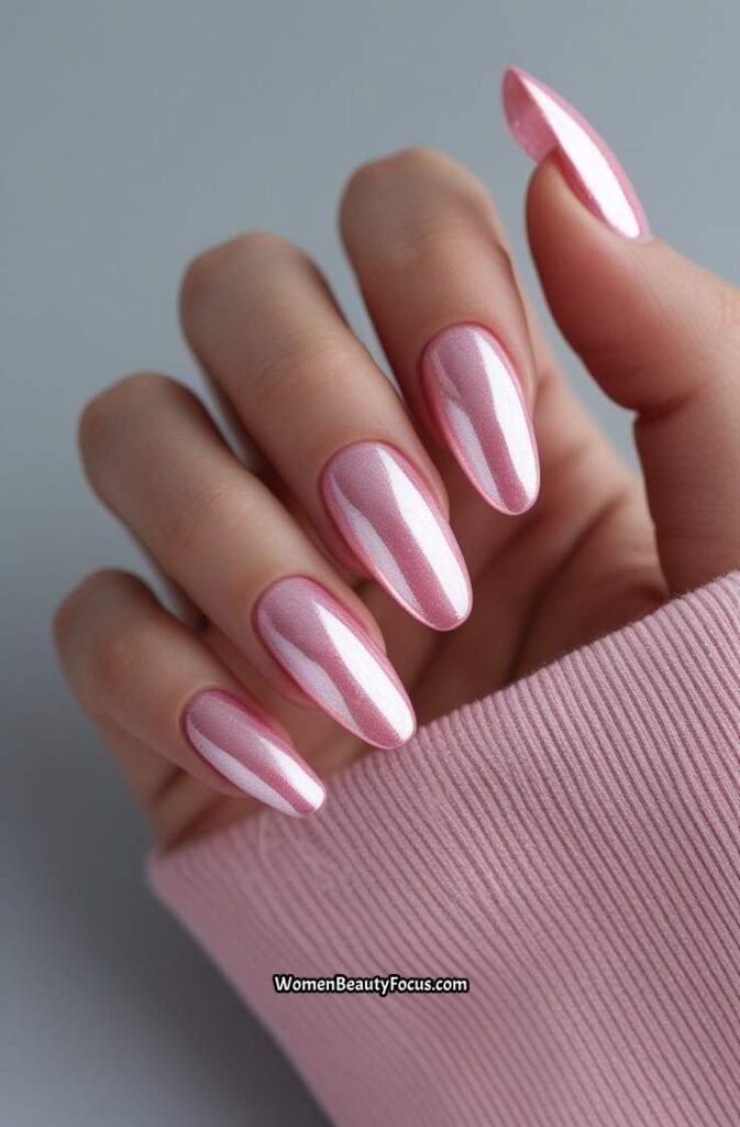 13. Pink Chrome Glazed Nails
