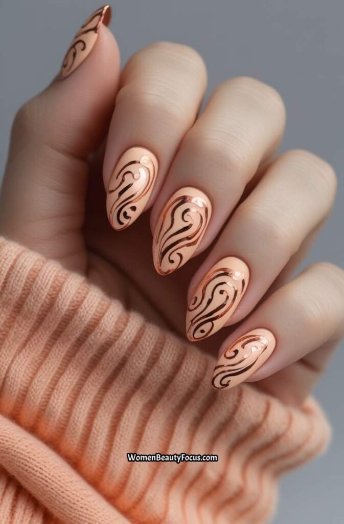 13. Rustic Peach and Copper Swirl Nails
