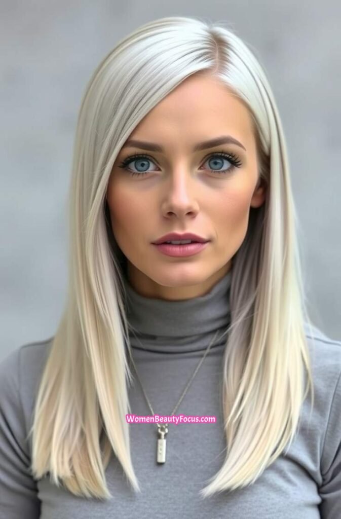 13. Silver Blonde Hair with Sleek Layers FrontStraight View