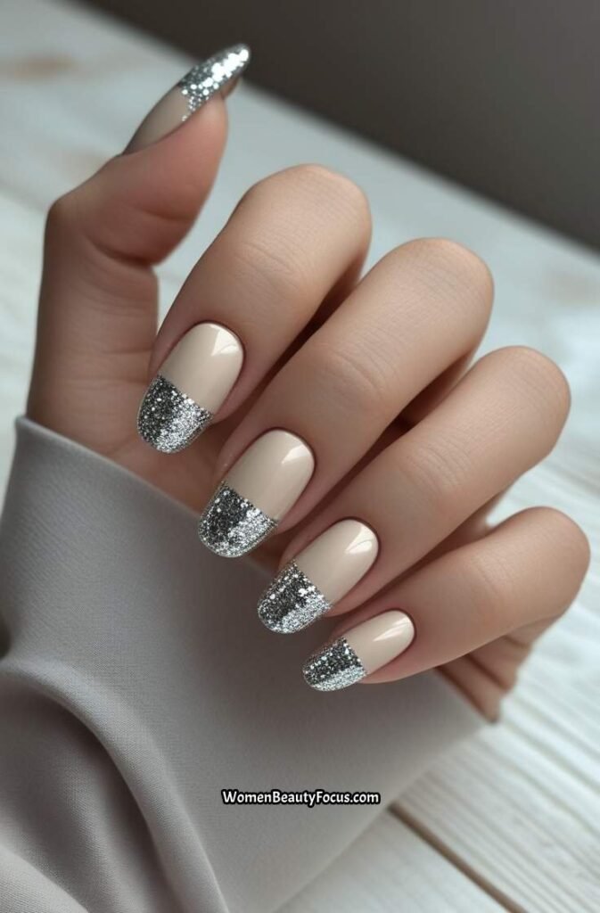 13. Silver Glitter Accent Nails