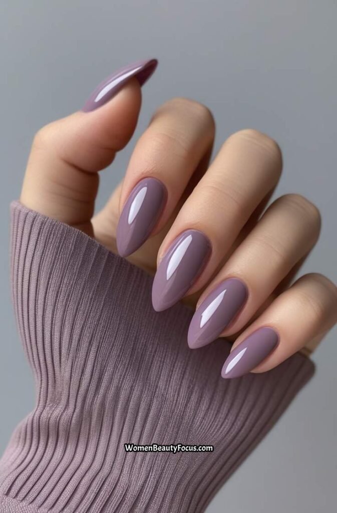 13. Soft Mauve Almond Nails with Glossy Shine 1