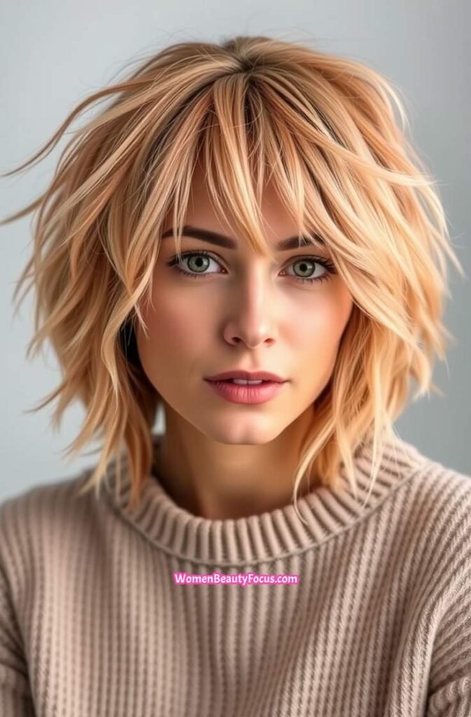 13. Soft Peach Shag Cut FrontStraight View 1