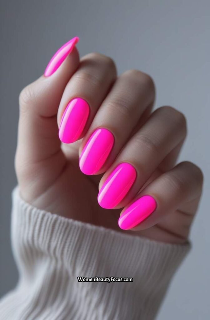 14. Bright Pink Neon Nails