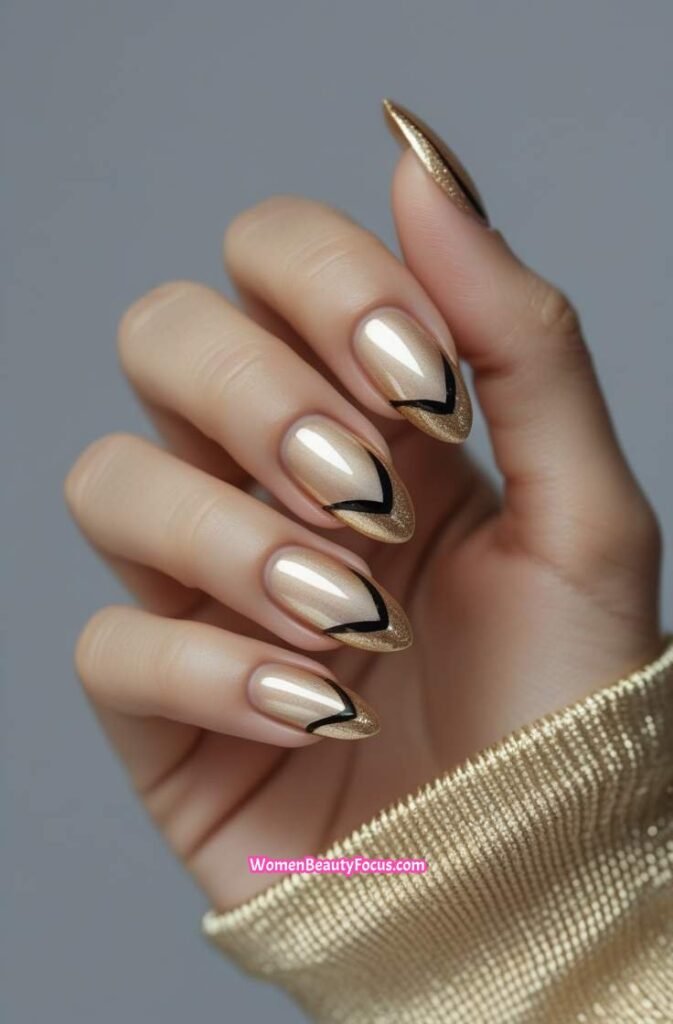 14. Champagne Gold Cat Eye Nails