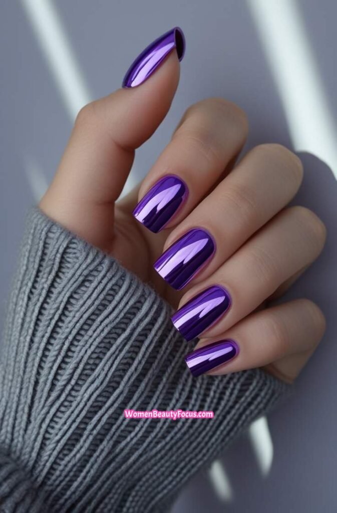 14. Chrome Purple Mirror Nails