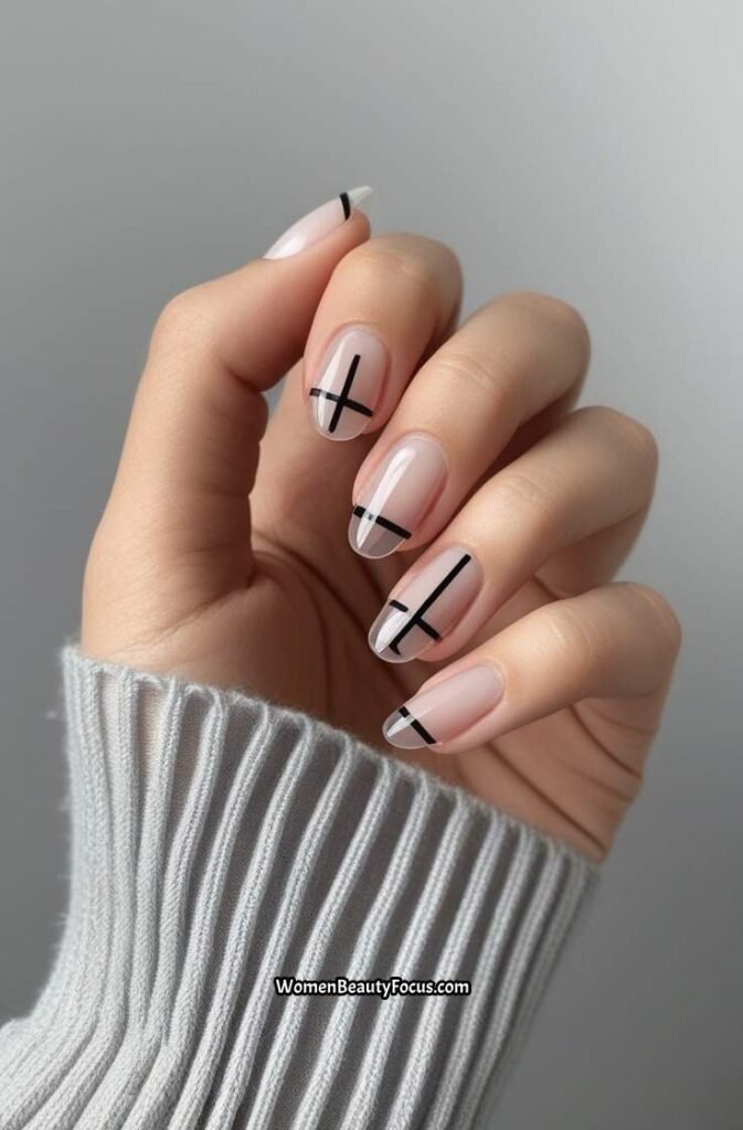 14. Clear Nails with Black Accents