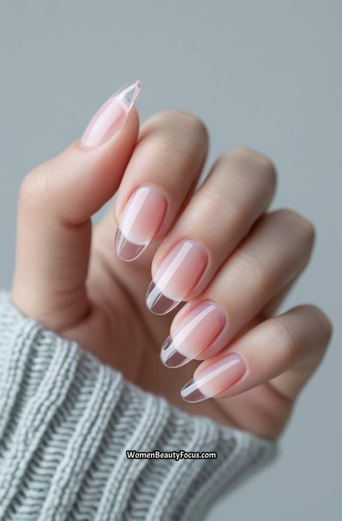 14. Clear Nails with Subtle Pink Tint