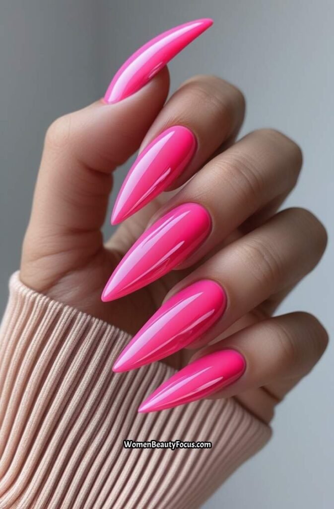 14. Flamingo Pink Acrylic Nails