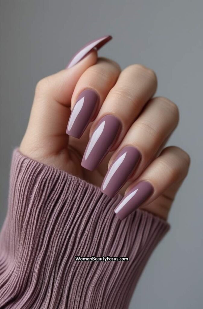 14. Mauve Pink Nails with Glossy Finish